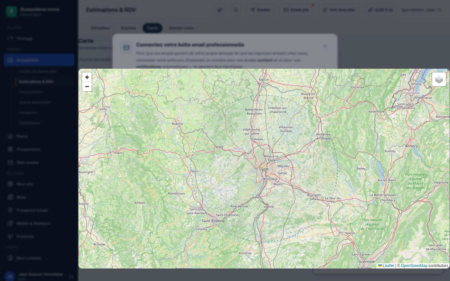 Écran de l’espace conseiller : la carte des demandes localisées
