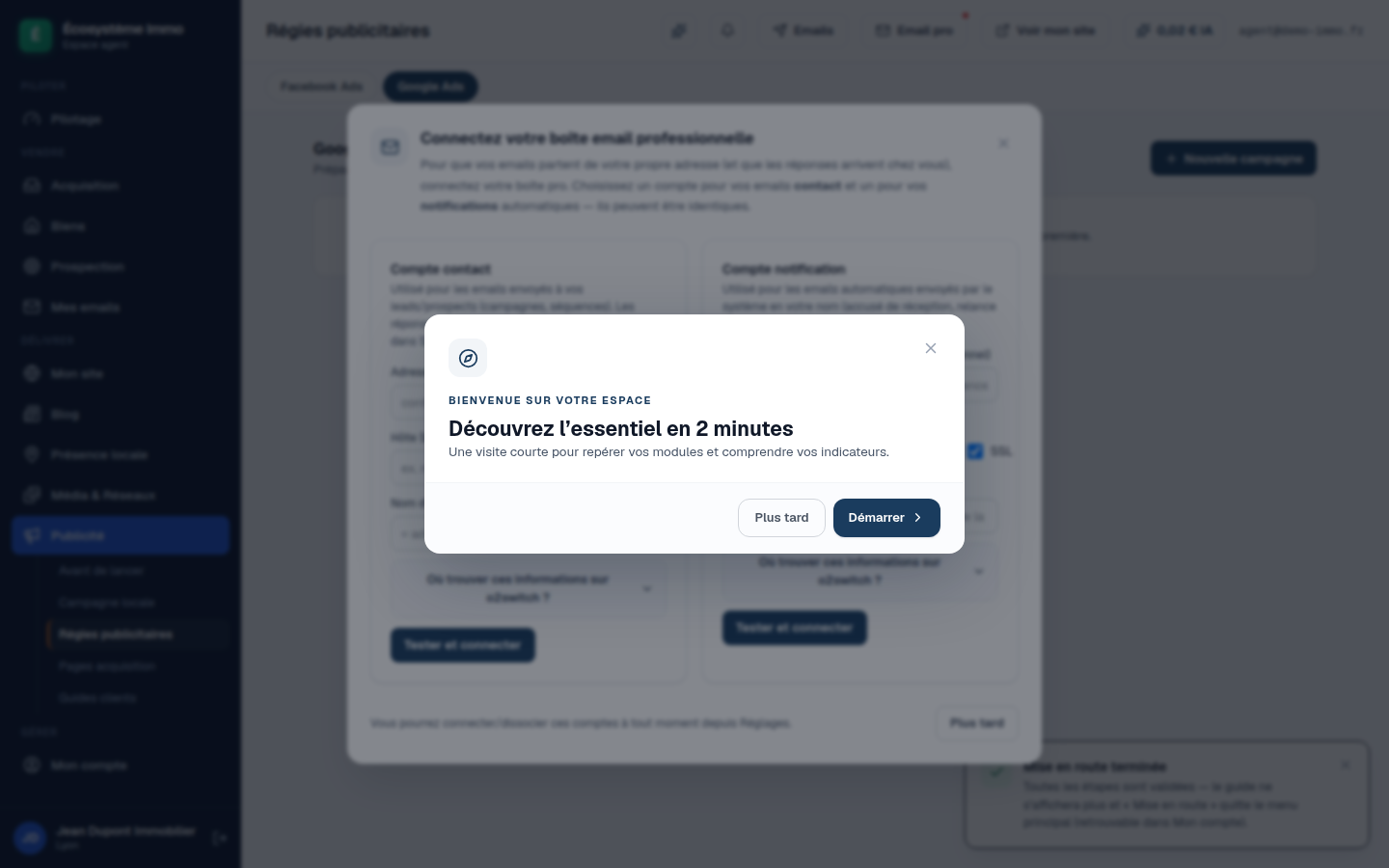 Écran de l’espace conseiller : la préparation Google Ads