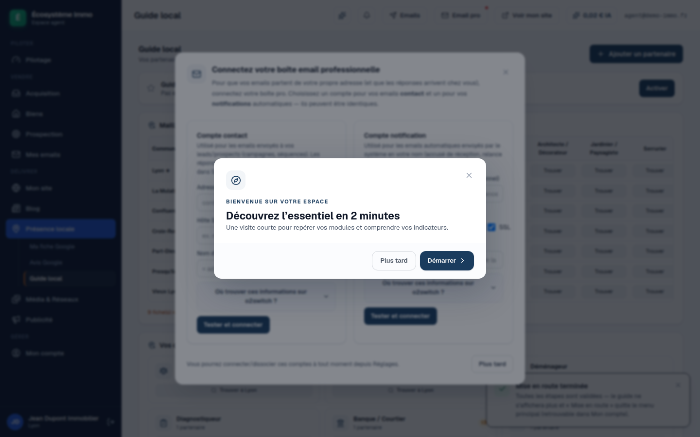 Écran de l’espace conseiller : le guide local
